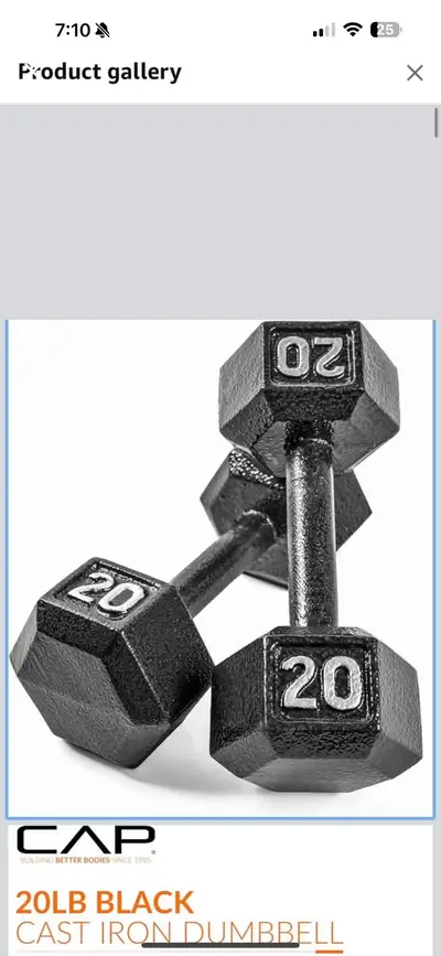 CAP Barbell 20 lb Cast Iron Hex Dumbbell - Pair | Black Brand new Retails for $150.99 + tax Final sa...