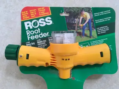 Ross Root Feeder. Connects to garden hose. Delivers dissolved fertilizer to roots of trees and shrub...