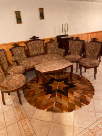 Set de salon antique, 19 ième siècle et table en marbre