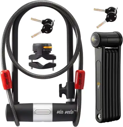 Brand new folding bike lock. Never used. -Heavy-duty design -Includes mounting bracket and accessori...