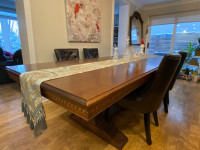 Custom solid maple dining table with 8 chairs