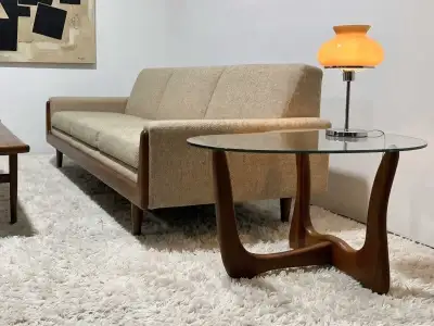 Mid-century modern (MCM) walnut and glass side table (end table), View more