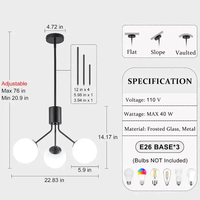 NEW IN BOX: Large 3-Light Modern Chandelier with White Shade in Indoor Lighting & Fans in Markham / York Region - Image 7