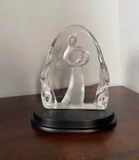 MOTHER & BABY LARGE GLASS CRYSTAL FIGURINE CARVED FROSTED