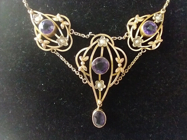 Vintage 10kt yellow gold amethyst and pearl neckpiece in Jewellery & Watches in Kitchener / Waterloo - Image 2