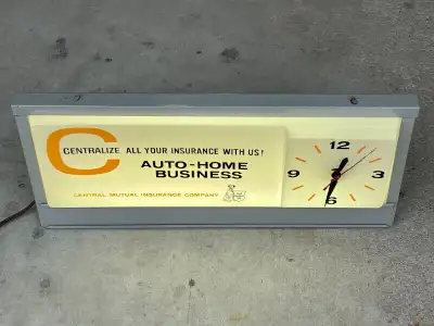 Vintage "Central Mutual Insurance Company" Working Light Box, View more