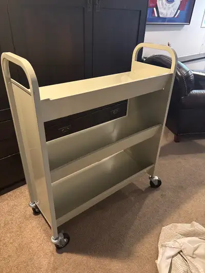 rolling metal library book shelf, View more