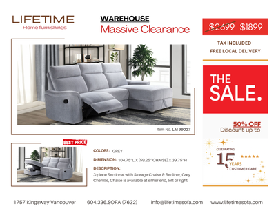 SUPER DEAL !!!  Comfy Fabric sectional with Recliner and Storage, View more