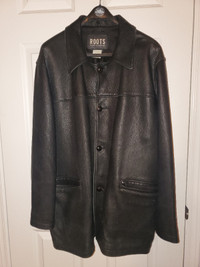Mens Vintage Roots Leather Jacket Large Black