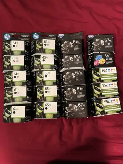 New HP Ink Cartridges (61XL, 63, 65, 67, 952) - $30 Each, View more