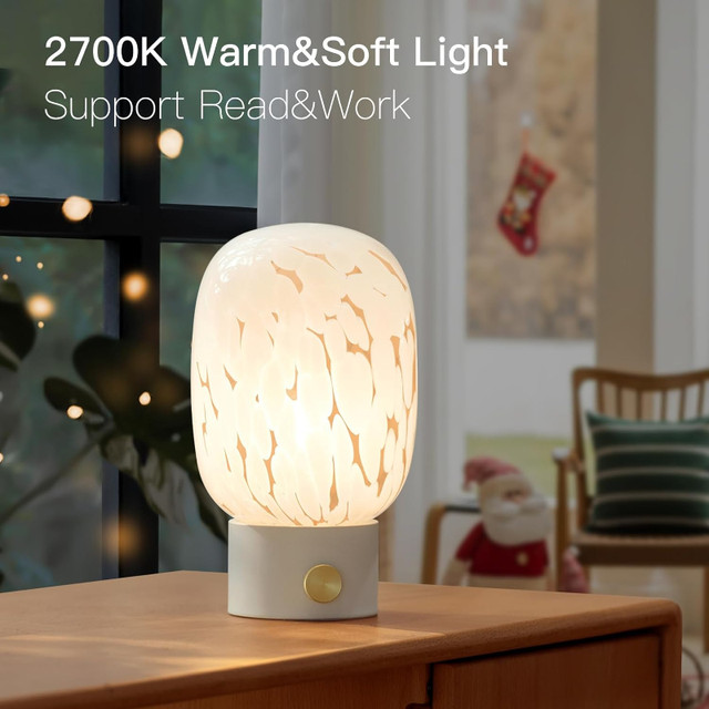 Table Lamp for Bedroom Nightstand,Translucent Glass Bedside Lamp in Indoor Lighting & Fans in Markham / York Region - Image 2