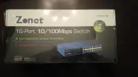 Brand New Sealed Zonet ZFS3016B 16Port 100mpbs Ethernet Switch