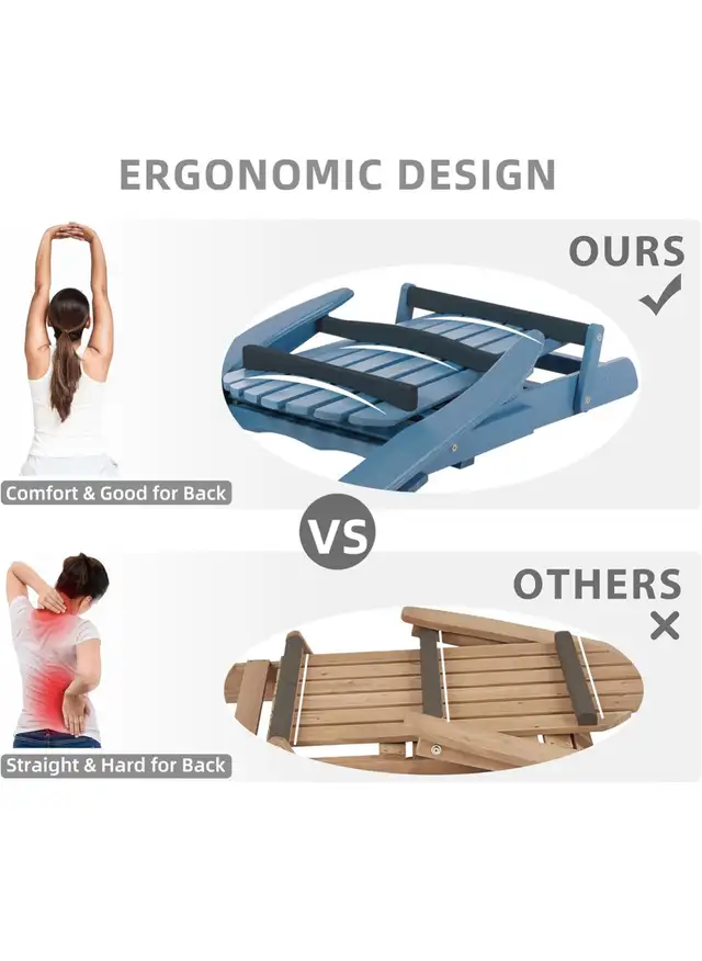 Wooden Outdoor Folding Adirondack Chair with Ottoman, Pre-Assemb in Patio & Garden Furniture in Hamilton - Image 7