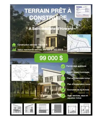 Magnifique Terrain pour y construire cette maison situé à Saint-Adolphe-d’Howard avec les deux (2) s...