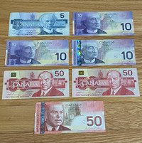Vintage 80s 90s 2000s Canada 5 10 50 Dollar Bill Paper