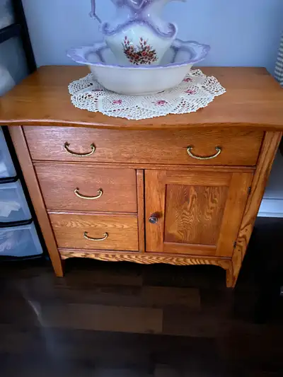 Antique Wash Stand - Wooden antique wash stand, 32 1/2 long X 19 wide X29 in. high, $260.00 Pick up...