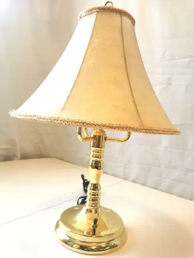 Elegant Vintage Brass Table Lamp with Cream Fabric Shade, View more