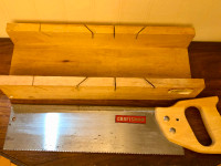 Vintage solid wood miter box with Craftsman hand saw