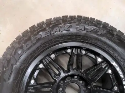 Set of (4) Rims and Tires. 12/32" tread depth Falken WildPeak A/T4W 255/70R18 XF OffRoad Matte Black...