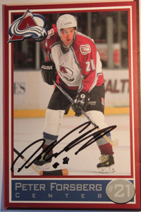 PETER FORSBERG Colorado Avalanche - Signed 4X6 TEAM POSTCARD