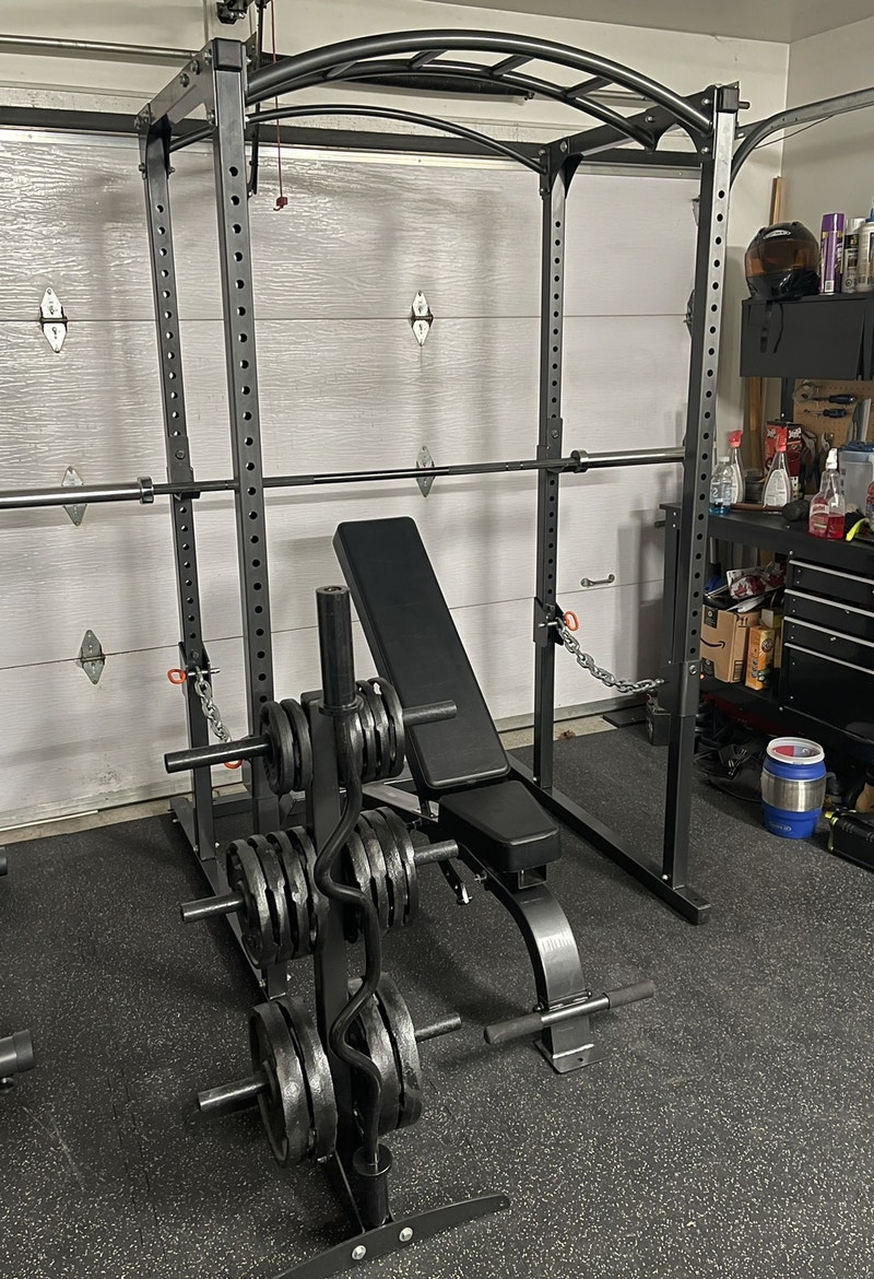 Cage a squat + banc + poids et haltères + barres + rack Appareils d'exercice domestique