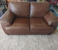 Two Seater Brown Leather Loveseat Sofa