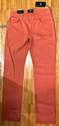 WOMENS 7 FOR ALL MANKIND SLIMMY CORAL DENIM JEANS SIZE 32/34