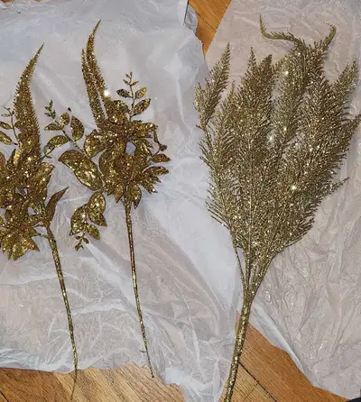 3 Gold decorations for garland, tree or wreath, View more