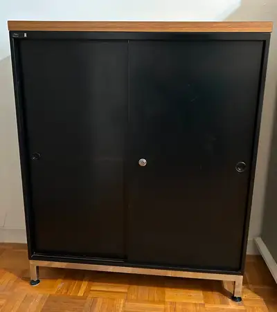 VINTAGE STEEL OFFICE CABINET WITH 2 SHELVES - 1960's, View more