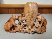 Antique Monkey Sculpture Vase Hand Carved Red Jasper. One of a k