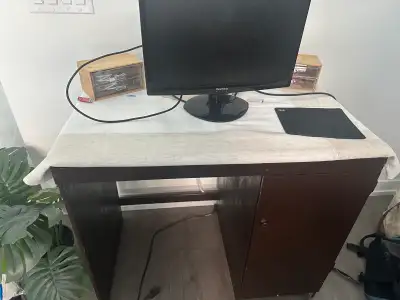 FREE Dark Brown Wooden Desk with Storage Cabinet, View more