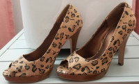 Open Toe, High Heel,  Leopard Print Shoes