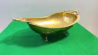 Vintage brass tray, jewelery oval tray with handles leaf shape, 