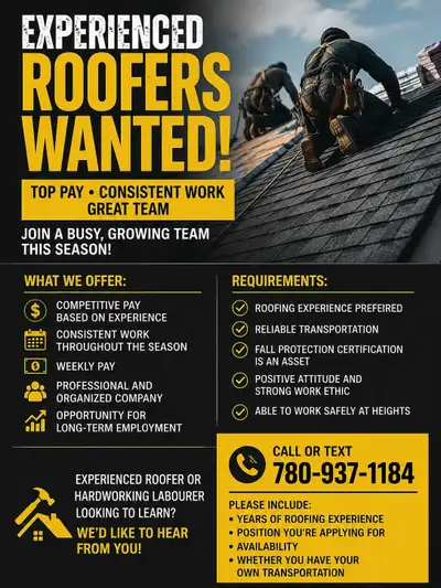 Roofers Needed, View more