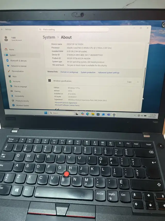 Lenovo Thinkpad T480 I5 8th Gen in Laptops in City of Montréal - Image 7