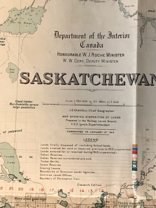Giant 1913 Saskatchewan Map 3’5” X 2’10” in Arts & Collectibles in Saint John - Image 2