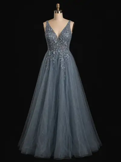 BNWT Cinderella Divine Dusty Blue Floral Appliqué Formal Gown , View more