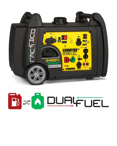 Champion Model 100396 3400 starting watt gasoline / 3060 watts propane Inverter Generator with Elect...