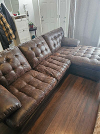Faux leather couch with chaise lounger