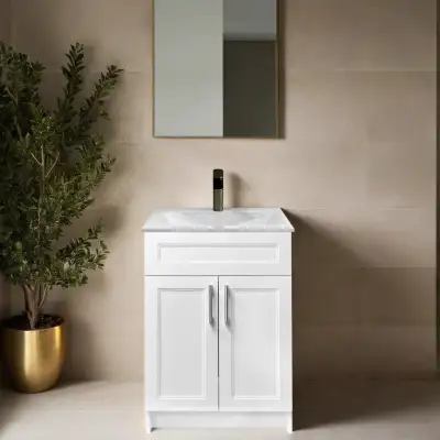 Bathroom Vanity Cabinet 23" MDF White + 24" Ceramic Sink, View more