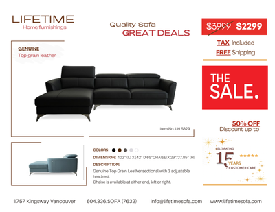 Genuine Top Grain Leather sectional with 3 adjustable headrests, View more