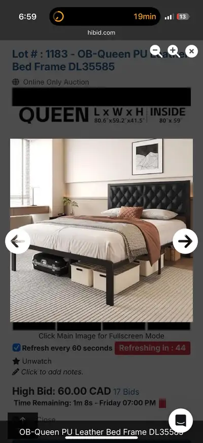 Queen bed frame black leather, View more