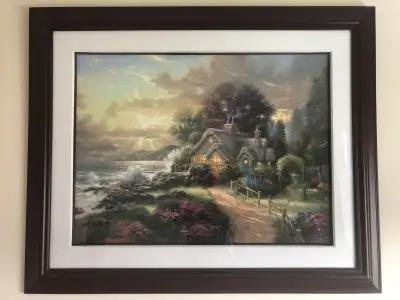 Beautiful art by Thomas Kinkaid. Brand new condition. Artist passed away in 2012 Estate sale. Take a...