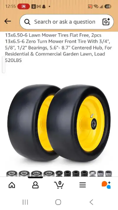 Flat Free Tires on Wheels 13x6.5x6, View more