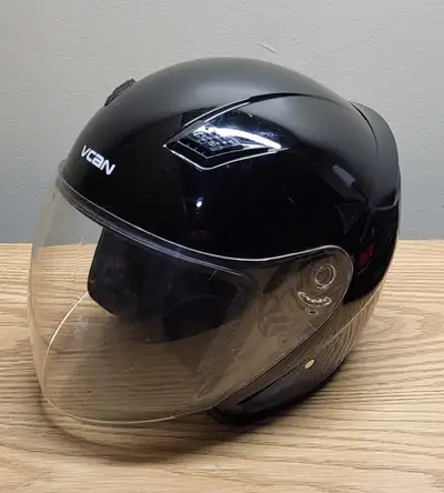 Used VCAN motorcycle helmet with flip up visor. DOT approved helmet. Visor does have some minor scra...
