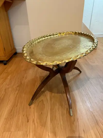 1960s Foldable Spider Leg Tea Service Table Brass & Ma, View more