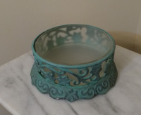 ORNATE METAL DISH OR PLANTER WITH GLASS INSERT