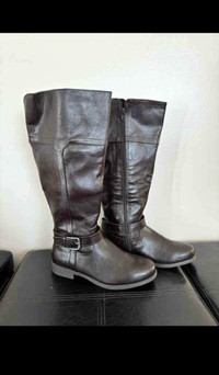 Dark Brown Faux Leather Boots