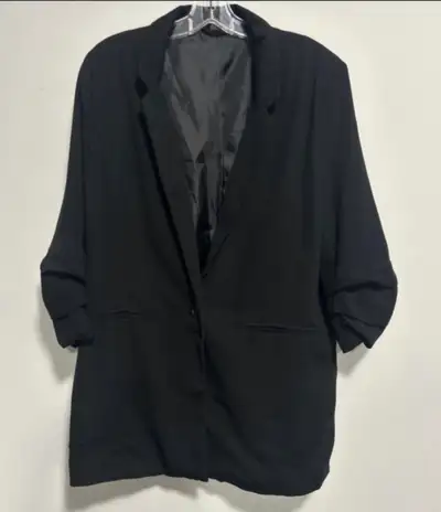 Black one button blazer, woman's size large A, View more