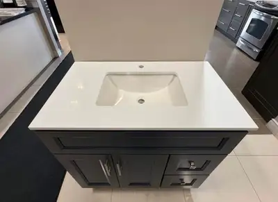 Beautiful Navy Blue Vanity with Quartz, View more